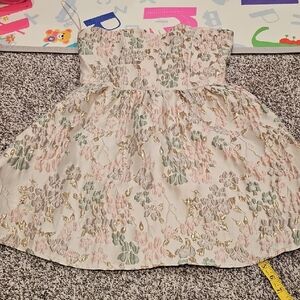 Floral Dress in Pink and Gold Strapless. Size M,XL